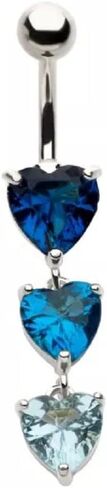 Pierced Owl 14GA 316L Stainless Steel Triple Blue CZ Crystal Hearts Dangling Belly Button Ring in Saudi Arabia