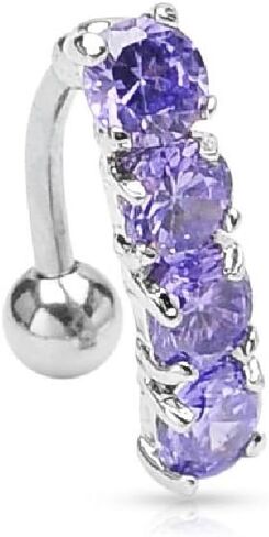 Pierced Owl - 14GA 316L Stainless Steel 4 CZ Crystal Vertical Drop Reverse Belly Button Ring in Saudi Arabia