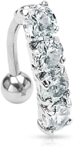 Pierced Owl - 14GA 316L Stainless Steel 4 CZ Crystal Vertical Drop Reverse Belly Button Ring in Saudi Arabia