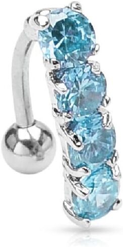 Pierced Owl - 14GA 316L Stainless Steel 4 CZ Crystal Vertical Drop Reverse Belly Button Ring in Saudi Arabia