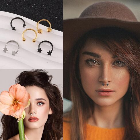 SONNYX 12 جهاز كمبيوتر شخصى 16G حلقات الحاجز للنساء الرجال الفولاذ المقاوم للصدأ مترابطة داخليا حدوة الحصان الحاجز هوب الحلزون Daith الغضروف الزنمة أقراط ثقب المجوهرات in Kuwait