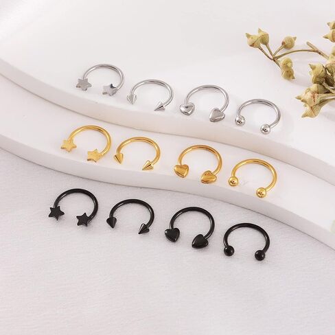 SONNYX 12 جهاز كمبيوتر شخصى 16G حلقات الحاجز للنساء الرجال الفولاذ المقاوم للصدأ مترابطة داخليا حدوة الحصان الحاجز هوب الحلزون Daith الغضروف الزنمة أقراط ثقب المجوهرات in Kuwait