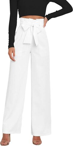 Megfie Casual Women's High Waist Wide Leg Long Palazzo Pants Business Trousers with Belt in Kuwait