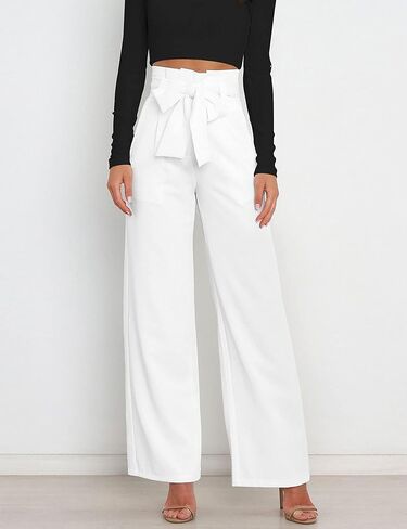 Megfie Casual Women's High Waist Wide Leg Long Palazzo Pants Business Trousers with Belt in Kuwait