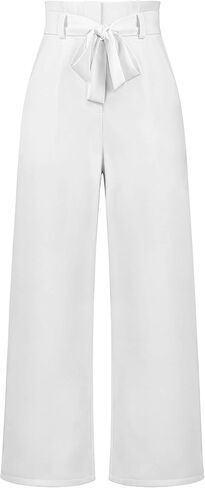 Megfie Casual Women's High Waist Wide Leg Long Palazzo Pants Business Trousers with Belt in Kuwait