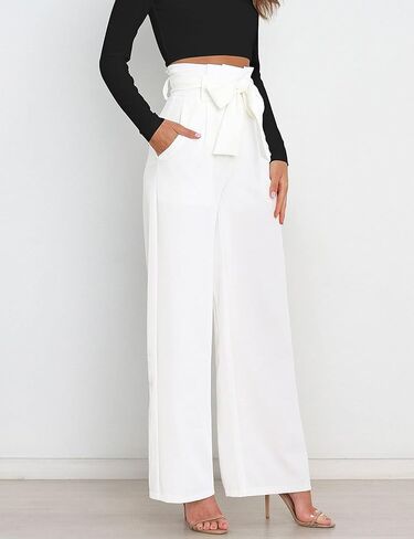 Megfie Casual Women's High Waist Wide Leg Long Palazzo Pants Business Trousers with Belt in Kuwait