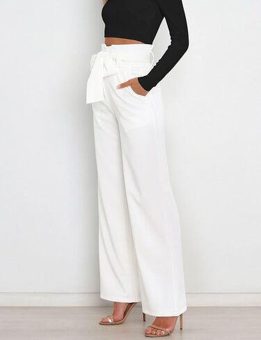 Megfie Casual Women's High Waist Wide Leg Long Palazzo Pants Business Trousers with Belt in Kuwait