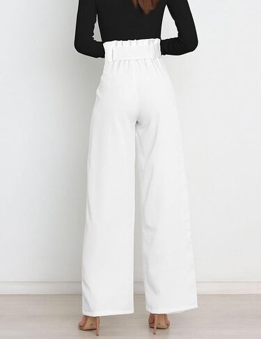 Megfie Casual Women's High Waist Wide Leg Long Palazzo Pants Business Trousers with Belt in Kuwait