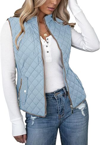 ميراكودا سترة نسائية مبطنة بياقة واقفة خفيفة الوزن ملابس خارجية كاجوال بسحاب جيب مبطن للنساء، لون ازرق فاتح، مقاس S in Kuwait