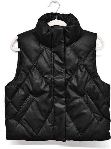 Love Tree Women's Juniors Faux Leather Quilted Puffer Vest in Kuwait