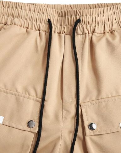 OYOANGLE Men's Streetwear Drawstring Waist Button Side Flap Pocket Crago Pants Trousers in Kuwait