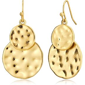Antique Gold Hammered Disc Drop Earrings Boho Earrings with Two Tone Jewelry Gift in Saudi Arabia