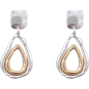 أقراط Della's Designs على شكل دمعة ذات درجتين من اللون، لمسة نهائية ناعمة فريدة من نوعها باللونين الذهبي والفضي. أسلوب مشاركة كلاسيكي جذاب in Kuwait