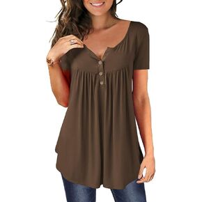 MAYAMANG Women's Floral Tunic Tops Casual Blouse V Neck Short Sleeve Buttons Up T-Shirts in Saudi Arabia