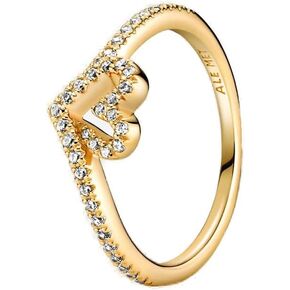 PANDORA Timeless Wish Sparkling Heart Ring - Perfect Jewelry Gift for Women - Hand-Finished 14k Gold-Plated Shine with Cubic Zirconia - Size 9 in Saudi Arabia