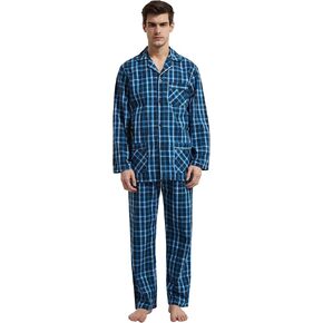 GLOBAL Pajamas for Men Pj Set 100% Cotton Pajama Long Sleeve/Pants Plaids Loungewear sets in Kuwait