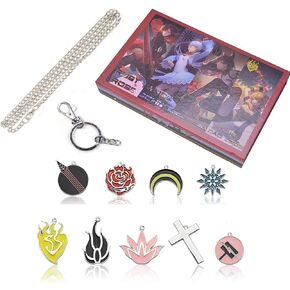 9 Pieces Set Anime Jnpr Ruby Rose Symbol Metal Pendants Necklace Keychain Souvenir Ornament Cosplay Collection Prop Gifts Complete with Box in Kuwait