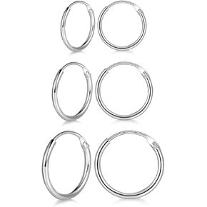 مجموعة من 4 أزواج من أقراط الغضروف الصغيرة المصنوعة من الفضة الإسترلينية والتي لا تسبب الحساسية ومطلية بالذهب الأبيض عيار 14 قيراط وأقراط الزنمة التي لا نهاية لها حلقات الأنف والشفاه، 8 مم 10 مم 12 مم 14 مم in Kuwait