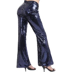 IWEMEK Women Shiny Metallic Bell Bottom Bootcut Palazzo Leggings 70s Disco Wide Leg Pants High Waist Dance Yoga Trousers