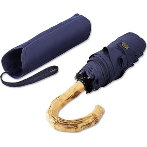 Balios Compact Travel Umbrella Mini Pocket Windproof, Full Size Canopy, Real Wood Crook Handle, Foldable 11.81" for Women Men Handbag, Lightweight 8.47oz, Strong Aluminium Rib, 310T Fabric, Long Shaft