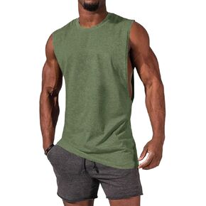 Gafeng Mens Workout Tank Tops Muscle Cut Off Shirts Sleeveless Bodybuilding Gym Cotton T-Shirts in Kuwait