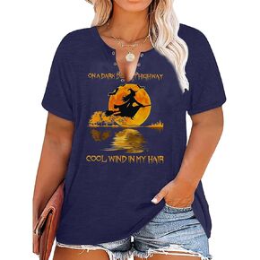 Plus Size Halloween Witch T-Shirt Women Sexy V Neck Ring Hole Tees Blouse Short Sleeve Fall Holiday Tunic Tops in Kuwait
