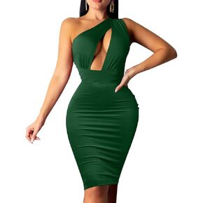 GOKATOSAU Women's Sexy One Shoulder Sleeveless Cut Out Party Club Midi Dress