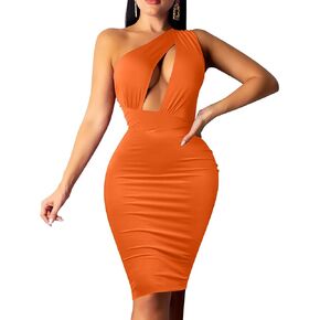 GOKATOSAU Women's Sexy One Shoulder Sleeveless Cut Out Party Club Midi Dress