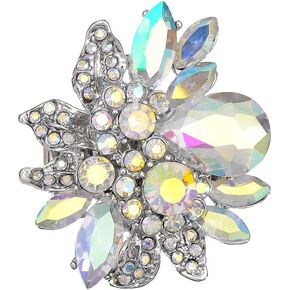 CSY Luxury Women's Austrian Crystal Leaves Flower Big Cocktail Statement Rings Stretch Adjustable Ring Jewelry Accessories