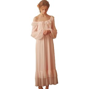 Women Victorian Nightgown Long Sheer Vintage Sleepwear Pajamas Loungewear Princess Housecoat Nightdress