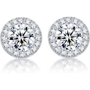 SENCLE S925 Sterling Silver with 18K White/Yellow Gold Plated Cubic Zirconia Halo Stud Earrings for Women