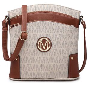 MARCO M KELLY Women Crossbody Purses Multi Pockets Large Signature Monogram Zip Shoulder Bags Ladies PU Leather Handbag