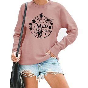 ASTANFY Alice in Wonderland Sweatshirt Women Vintage Mad Hatter Shirt Magic Kingdom Pullover Vacation Long Sleeve Tops