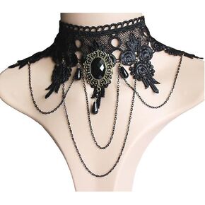 Woent Black Sexy Lace Choker Necklaces Gothic Tassel Collar Choker Halloween Party Accessories for Women Girls