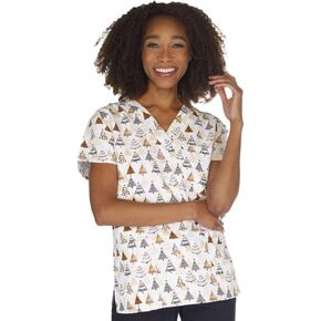 Women's Christmas Holiday V-Neck Scrub Top