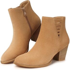 TEMOFON Ankle Boots for Women Booties: Chunky Heel Short Ankle Boot, Almond Toe Comfortable Boots whith Side Zipper