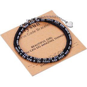 Btysun Inspirational Morse Code Bracelets for Women Men Teen Girl Gifts Best Friend Birthday Gifts for Him Her Adjustable Layered Secret Message Sister Bff Girfriend Sister Christmas Jewelry