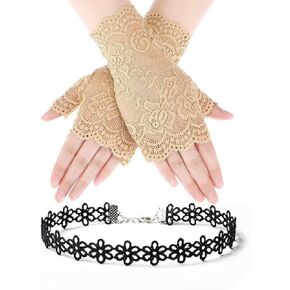 Mesyo Short 80s Lace Fingerless Gloves Wrist Length Formal Women Vintage Tea Party Gloves
