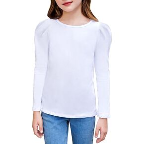 Arshiner Girls Shirts Puff Long Sleeve Shirts Casual Crewneck Tops Tunic Blouse