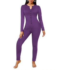 بيجامة Ekouaer Onesie بأكمام طويلة وأزرار أمامية قطعة واحدة ملابس نوم أرجوانية صغيرة in Saudi Arabia