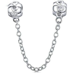 Heart Clasp Safety Chain Charm Authentic 925 Sterling Silver Clip Lock Stopper Charm Spacer Beads for Charms Bracelets