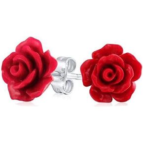 Tiny Floral Earrings 3D Carved Rose Flower Stud Earrings For Women For Teen For Mother Resin Silver Plated Brass 10mm(Multiple Colors Available) in Kuwait