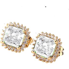 ODETOJOY 1 Pair Simulated Emerald Earrings 18K Yellow Gold Plated Square Cubic Zirconia Simulated Diamond Halo Stud Earrings for Women with Gift Box with Gift Box