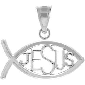 925 Sterling Silver Horizontal Jesus Ichthus Charm Christian Fish Pendant in Saudi Arabia