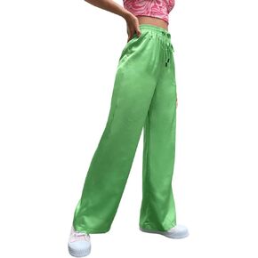 SweatyRocks Women's Wide Leg Satin Pants Casual Elastic Waist Loose Trousers with Pocket in Kuwait