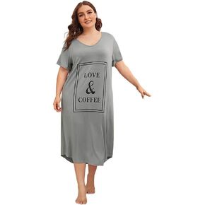 Women's Plus Size Nightgowns Sleepwear for Home Short Sleeve V-Neck Dress