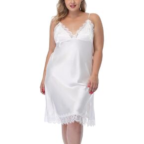 ABC-STAR Women's Plus Size Satin Slip Nightgown Lace Chemise Lingeries Sexy Slit Negligees Sleepwear