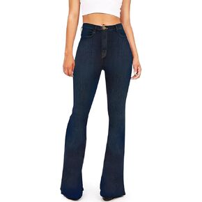BISUAL Women's Fashion High Rise Jeans Slimming Wide Leg Stretch Denim Flare Bellbottom Jeans in Kuwait