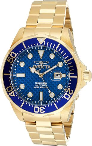 Invicta Men's 14357 Pro Diver Blue Carbon Fiber Dial 18k Gold Ion-Plated Stainless Steel Watch in Saudi Arabia