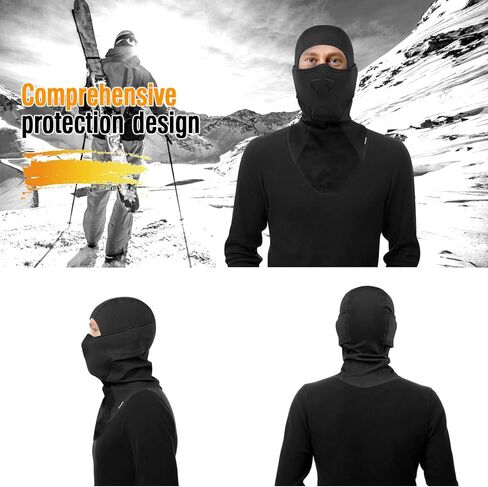 هاساجي قناع تزلج احترافي بالاكلافا بغطاء راس جيد التهوية للرجال والنساء، اسود، مقاس واحد, أسود, One Size in Kuwait